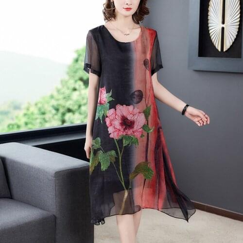 Chikichi Direct Selling Mother Summer New Chiffon Dress Middle-aged and Elderly Women Large Size Printed Beach Dress
