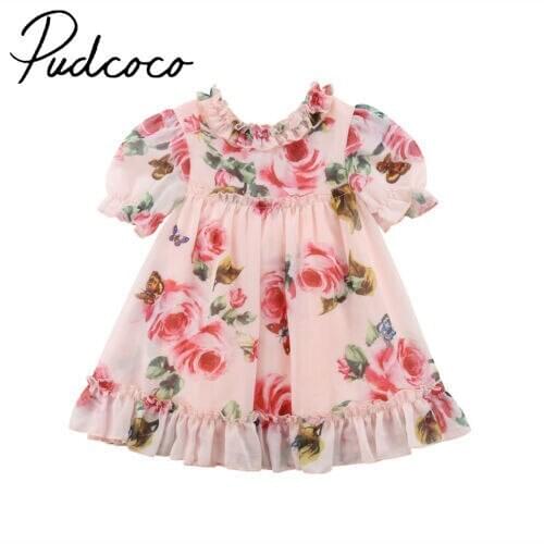 Pudcoco Newborn Kids Baby Girls Flower Party Pageant Tulle Formal Dress Clothes