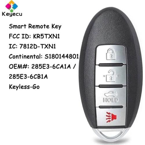 KEYECU S180144801 KR5TXN1 Keyless Go Smart Remote Key With 4 Buttons 433.92MHz 4A Chip - FOB for Nissan Altima Versa 2019 2020