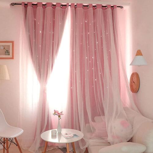 Romantic Hollow Star Blackout Window Curtain for Living Room Bedroom Hooks Curtain Blinds Stitched with White Voile Home Decor