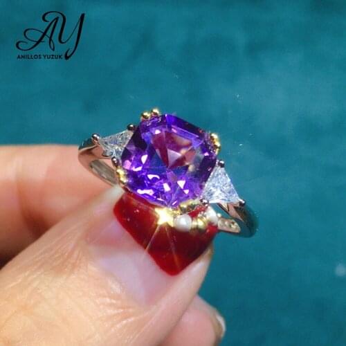 Anillos Yuzuk Luxury 925 Silver Flower Rings Purple & Clear Cubic Zircon Wedding Engagement Party Ring Trendy Fine Jewelry