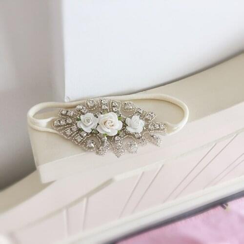 Blush Pink white Flower Rhinestone Headband