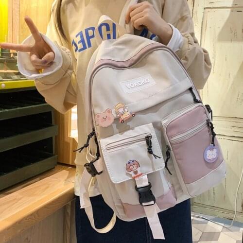 JULYCCINO New Fashion Cute Women Backpack Candy Color Buckle Schoolbag College Student Bag Teenage Girls Badge Shoulder Backpack