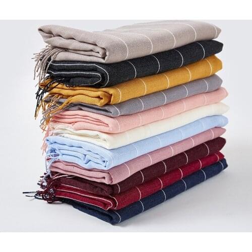 Malaysia hijab cotton hemp striped Plaid Scarf Wholesale Islamic solid color high quality headband muslim dress headscarf turban