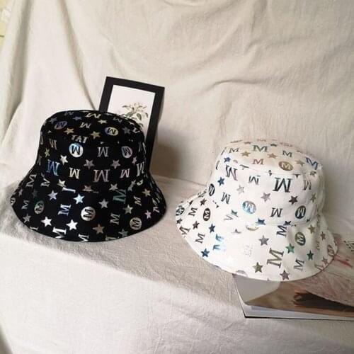 Bronzing Color Letter Fisherman Hat Breathable Cotton Printing Bright and Sparkling Wild Fisherman Hat Fashion Joker Bucket Hat