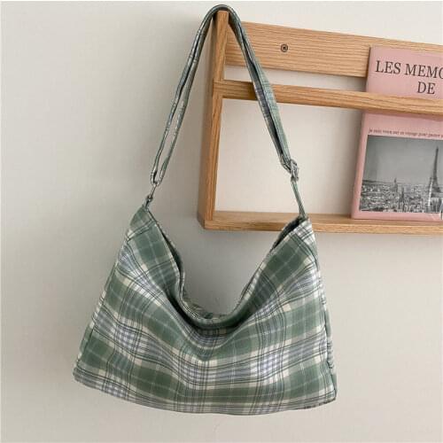 Casual Plaid Crossbody Bags For Women Large Capacity Canvas Shoulder Bag High Quality Girls Shopping Travel Pack Cloth Handbags
