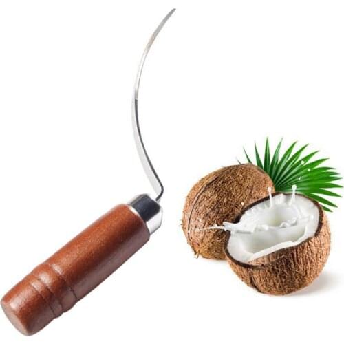 TTLIFE Coconut Tool Stainless Steel Coconut Meat Removal Durable Wooden Handle Coconut Opener for Kitchen Coconut Meat Remover