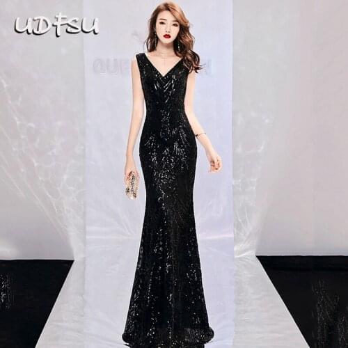 UDFSU Women V-Neck Off Shoulder Sexy Evening Dress Slim Fit Vintage Mermaid Dresses Backless Elegant Party Gowns