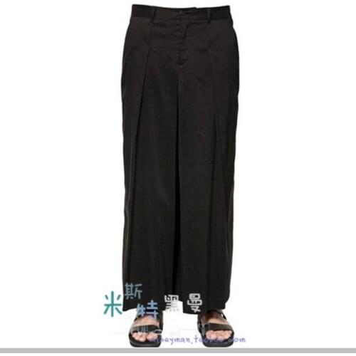 27-44 Retro Skirt Pants Men Cubic Folds Casual Legs Cotton Wide Leg Pants Loose Ankle Length Pants Singer Costumes 2020 New