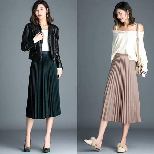 Autumn and Winter Skirt Womens High Waist A- line Expandable Long Pleated Woman Skirts Mujer Faldas Saias Mulher