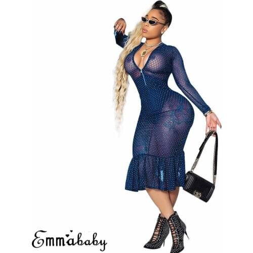 Skirts 2018 New Brand Womens Sexy V-neck Lace Long Sleeve See Through Evening Party Club Bodycon Skirts