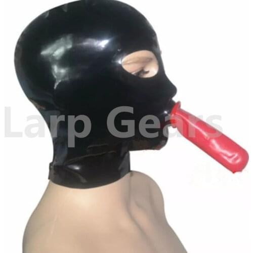 Pure 100% Natural Latex Woman Mask Hood with Muzzle Mouth Condom Cosplay Costumes Anime Cosplay