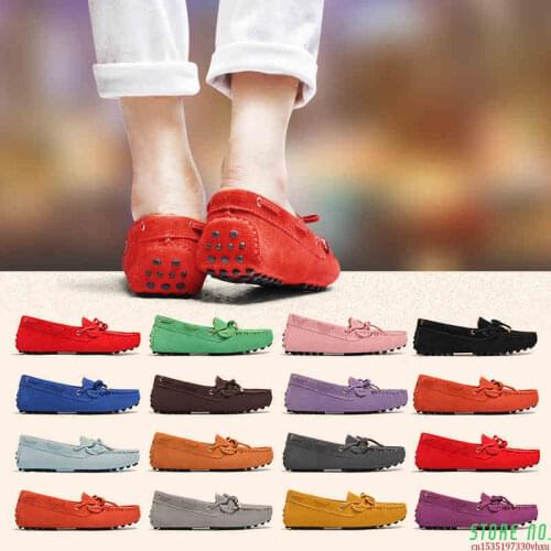 2020 Shoes Women 100% Genuine Leather Women Flat Shoes Casual Loafers Slip On Womens Flats Shoes Moccasins Lady butterfly-knot