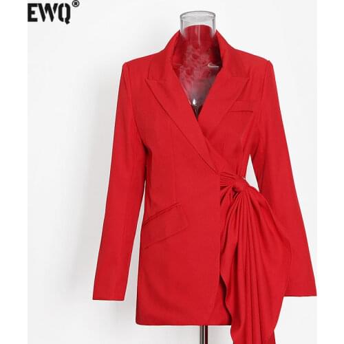 [EWQ] 2021 Spring Autumn Minority Loose Coat Top Irregular Blazer Fashion New Women Pleated Goddess Fan Casual Style
