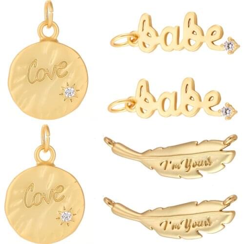 Gold Charms for Jewelry Making Supplies I Am Yours Love Metal Pendant Diy Earring Necklace Accessories Copper Zircon 5mm Hole