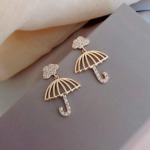 S925 Needle Cute Romantic Clouds Umbrella Crystal Delicate Personality Stud Earrings For Women New Fashion Jewelry