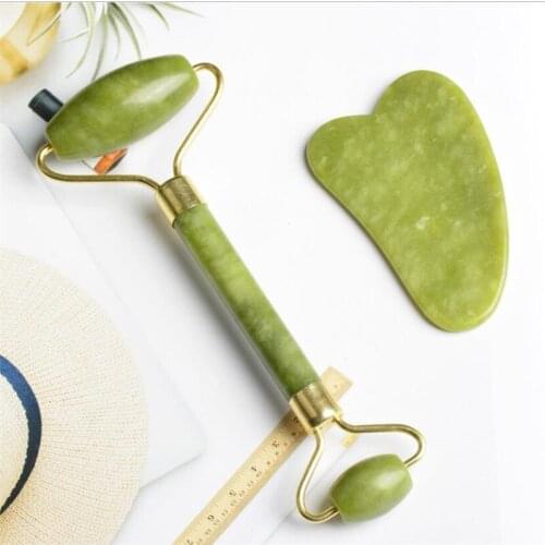1pc/2pcs Facial Massager Roller Natural Jade Stone Guasha Board Scraper Set Face Lift Skin Relaxation Slimming Beauty Neck Thin