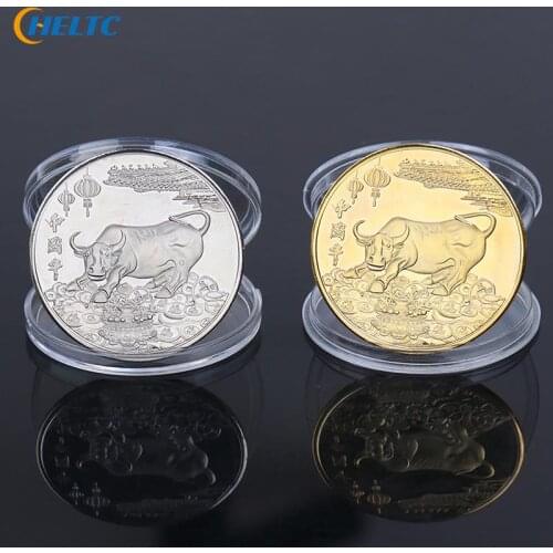 2021 New Year Silver,Gold Coin Twelve Zodiac Ox Commemorative Coins Collection Gift