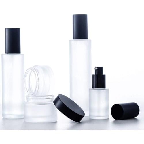 10Pcs 120ml 100ml 30ml 50g 30g Frosted Glass Toner Lotion Cream Bottle Portable Press Pump Refillable Bottle Cosmetic Container