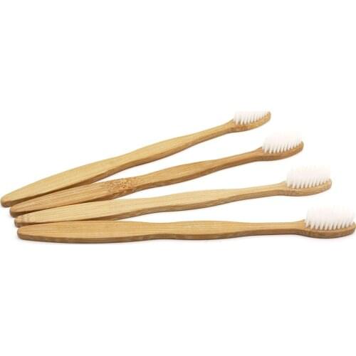 100 Pieces White 100% Bamboo Toothbrush Wood toothbrush Novelty Bamboo soft-bristle Capitellum Bamboo Fibre Wooden Handle
