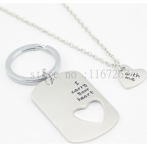 2016 new arrive " I carry your heart with me " Dog Tag Heart Cut Out Pendant Necklace Christmas Gift Mens necklace&keychain