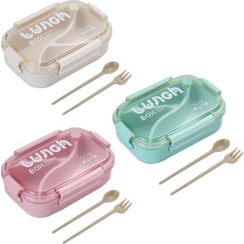 750ml Lunch Box Bento Food Container Wheat Straw Microwave Microwave Spoon Fork