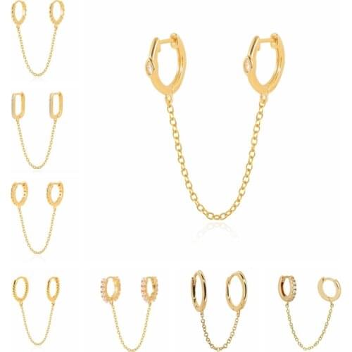 Aide 925 Sterling Silver WomenS Earrings Round Micro Zircon Tassel Chain Earring Ear Piercing Hoop Earrings for Women Jewelry