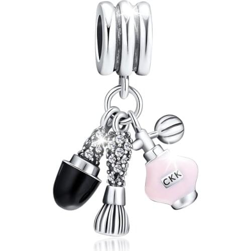 Fits for Pandora Beads Bracelets 100% 925 Sterling Silver Jewelry Ladies' makeup Three-piece Suit Charms Free Shipping