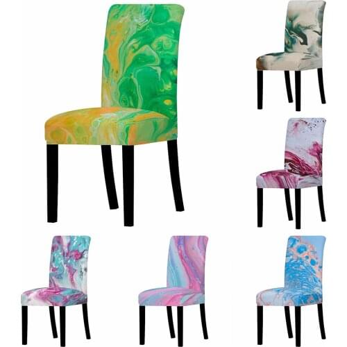 Colorful Marbling Printed Stretch Chair Cover Elastic Chair Covers Seat Case For Home Dining Room Restaurant Banquet