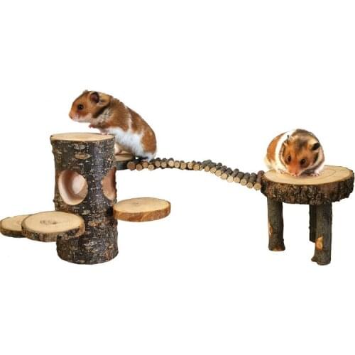 Hamster Wooden Molar Chew Toys Cage Climbing Bridge Platform Hiding Toys For Guinea Rat Small Pet Supplies