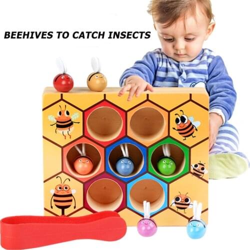 Wooden Beehive Clip Bee Color Cognition Toys Rich in Color Benefiting Eyes Development Kids Montessori Educational Toys