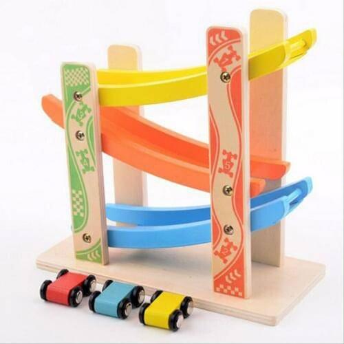 Baby Wooden Ladder Gliding Race Trace Toys Colorful Wooden Slot Track Car Glider Toys Educational Toys Gift