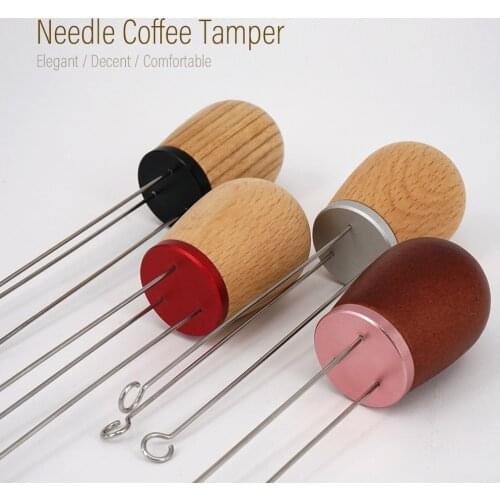 Espresso Needle Tamper Coffee Powder Distributor Solid Wood Handle Needle Coffee Tamper Distributor Leveler Tools 51mm 54mm 58mm
