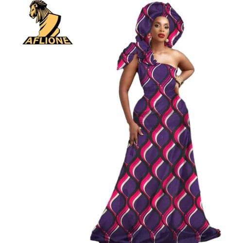 African Printd Dresses for Women Off Shoulder Long Maxi Ankara Dress Dashiki Clothes Fashion Wearing Bazin v2125044