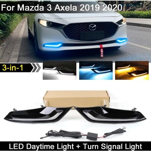 For Mazda 3 Axela 2019 2020 Front Bumper LED DRL Daytime Lamp Blue Night Light Dynamic Amber Turn Signal Lights
