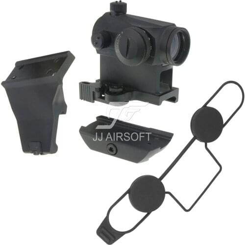 JJ Airsoft Micro 1x24 Red Dot, 45 Degree Offset Mount, QD Riser Mount and Low Mount (Black/Tan)