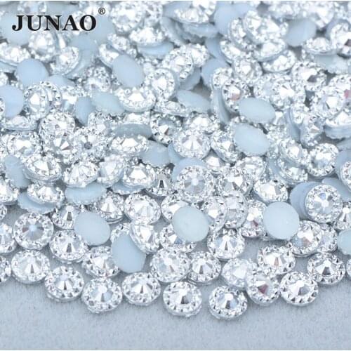 JUNAO 4 5 6 mm Silver Round Flat Back Flower Rhinestones Buttons Resin Crystals Stickers for DIY Wedding Nails Craft