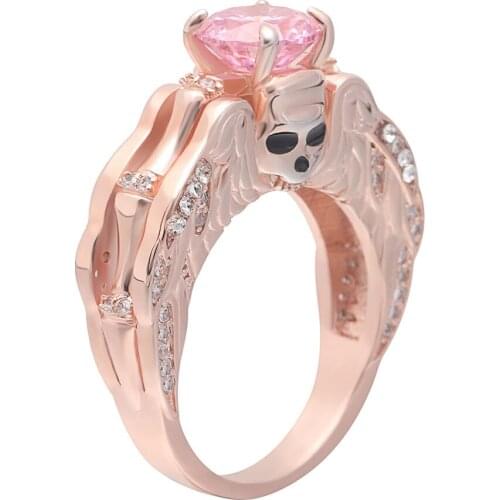 Rose gold color plated ring pink with skeleton Wedding birth cz paved zircon cut modern design rings jewelry