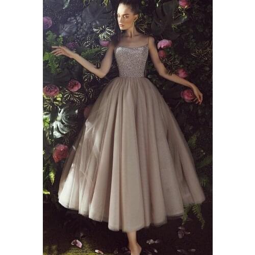 Best Selling New Prom Dresses 2020 Straps Beading Sequins Tulle Tea Length Party Evening Gowns High End Vestido De Festa