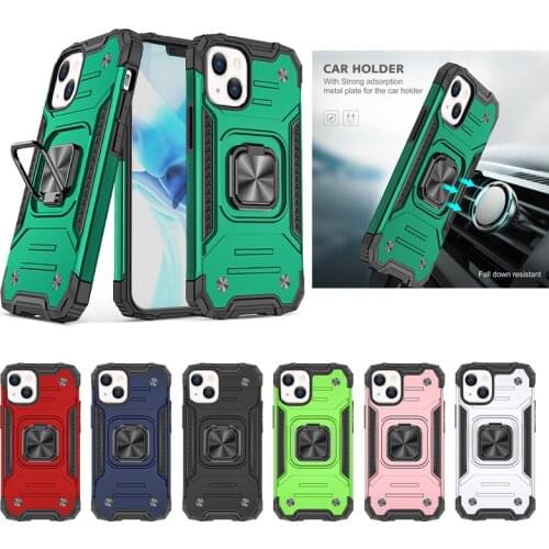For iPhone 13 12 11 Pro Max 7 8 Plus Magnetic Metal Ring Stand Armor Phone Case Lightweight Anti-drop Protective Back Cover