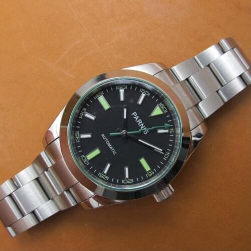 PARNIS 40MM White Dial Mechanical Men Watch Stainless Steel Band Miyota 8215 Automatic Self-Wind Mens Watches Man Clock PA2107