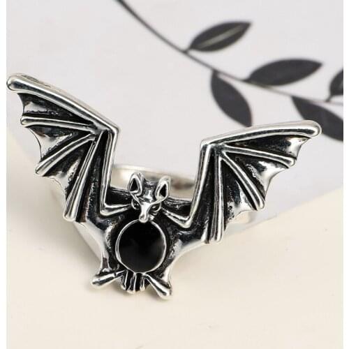 Cute Halloween Ring Black Bat Opening Adjustable Gothic Ring Band Unisex Jewelry
