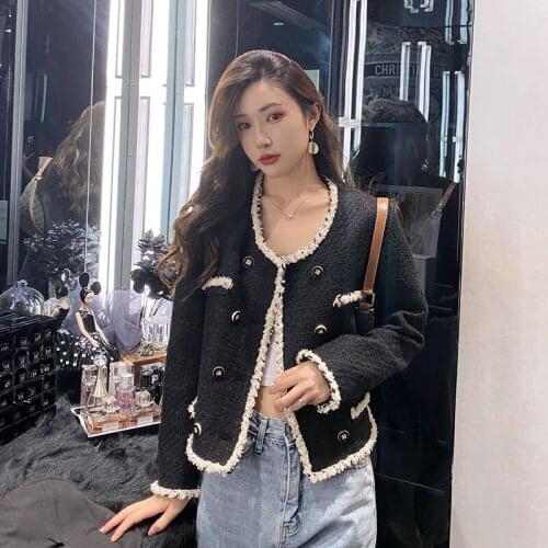 Fashion Tassles Black Short Jacket Pocket Coat Top Designer Fall Women Vintage Slim Long Sleeve Brand Clothes 2021 Vestido