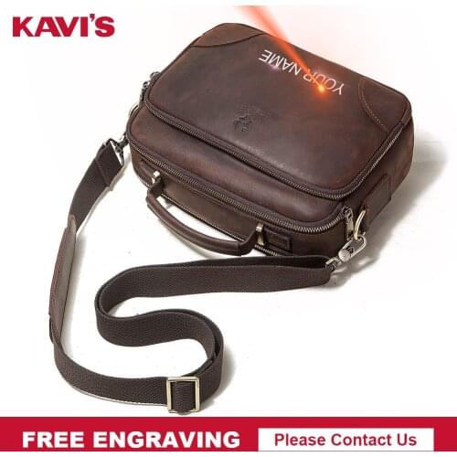 KAVIS 2021 Mens Genuine Leather Messenger Male Bag Men Business Travel Bag Fashion Style Shoulder Bags for Boys Name Engraving
