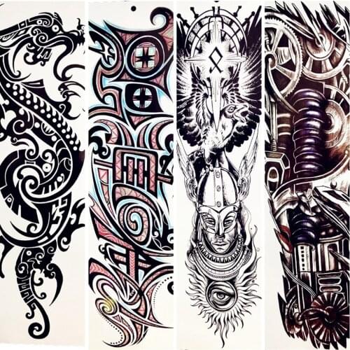 Robot Arm Men Waterproof Temporary Black Tattoo Stickers 48x17CM Large Body Art Fake Brave Trojan Warrior Full Arm Tattoo Totem