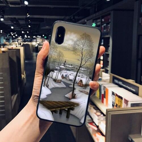 Soft TPU Hard PC Mobile Phone Case For Iphone X XR XS 11 Pro Max 12 Mini Shell SE 2020 7 8 Plus 6S 6 5 10 Winter Landscape Cover