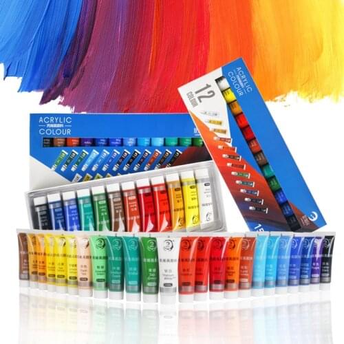 12/24 Colors 15ML Tube Professional Acrylic Paint Set For Fabric Clothing Nail Glass Drawing Painting For Kids Art Supplies