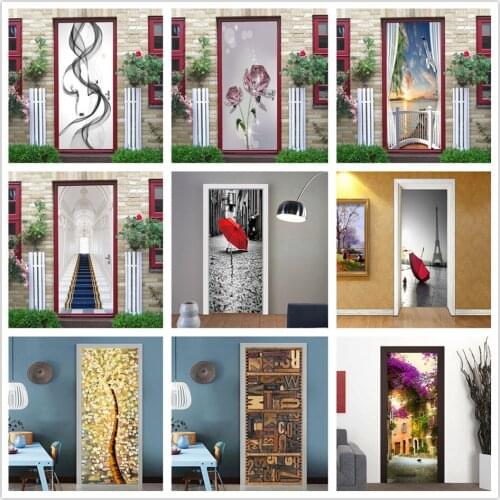 2pcs/set Door Stickers PVC Self Adhesive Removable Wallpaper Wall Mural Art Decals Stickers on the Doors Home Decor deurposter
