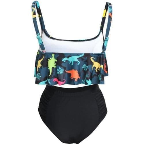 2019 New Style Jurassic Printed Bikini European And American-Style Swimsuit Womens Large Flounced High Waist Pleated Bikini