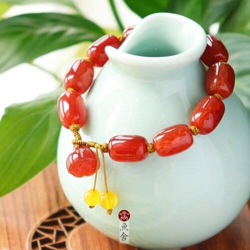 Original design small group handmade Vintage ice flower red dragon stone agate bracelet womens natural Bracelet